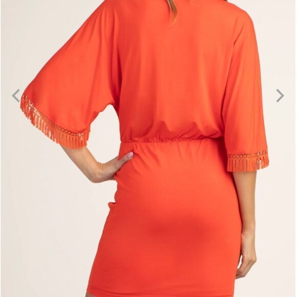 Nwt Trina Turk Bird of Paradise Dress Tiger Lily Orange Fringe Sleeve S - Picture 4 of 10